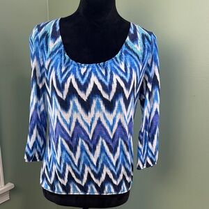 Chico's Vibrant Blue and White Zigzag Blouse Chicos size 1/small